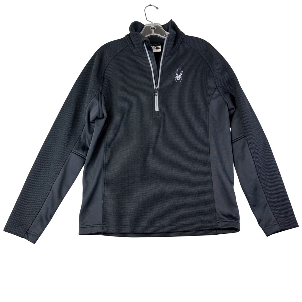 Spyder Mens M Black Quarter Zip Grid Fleece Pullover Gorpcore Ski Layer *Flaw